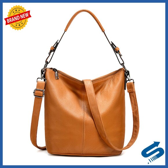 Genuine Leather Hobo Bag with Adjustable Straps and Multiple Pockets